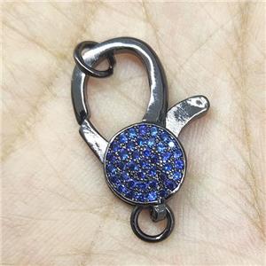 Copper Lobster Clasp Pave Blue Zircon Black Plated, approx 10-22mm [FN35038]