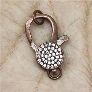 Copper Lobster Clasp Pave Zircon Antique Red, approx 10-22mm [FN35043]