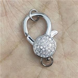 Copper Lobster Clasp Pave Zircon Platinum Plated, approx 10-22mm [FN35046]