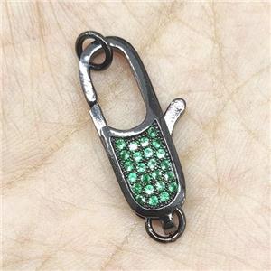Copper Lobster Clasp Pave Green Zircon Black Plated, approx 9-29mm [FN35049]