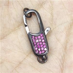Copper Lobster Clasp Pave Hotpink Zircon Black Plated, approx 9-29mm [FN35050]