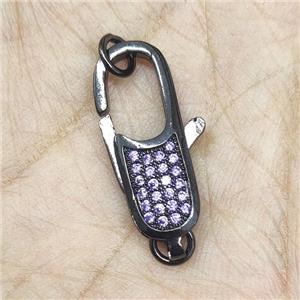 Copper Lobster Clasp Pave Purple Zircon Black Plated, approx 9-29mm [FN35051]