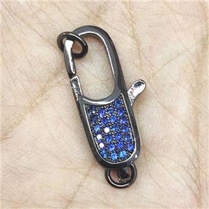 Copper Lobster Clasp Pave Blue Zircon Black Plated, approx 9-29mm [FN35052]