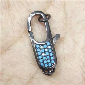 Copper Lobster Clasp Pave Turq Zircon Black Plated, approx 9-29mm [FN35053]