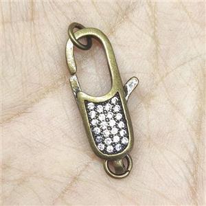 Copper Lobster Clasp Pave Zircon Antique Bronze, approx 9-29mm [FN35054]
