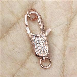 Copper Lobster Clasp Pave Zircon Rose Gold, approx 9-29mm [FN35055]