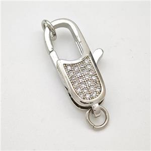 Copper Lobster Clasp Pave Zircon Platinum Plated, approx 8-24mm [FN35056-M]