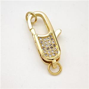 Copper Lobster Clasp Pave Zircon Gold Plated, approx 9-29mm [FN35057]