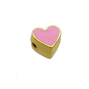 Copper Heart Beads Pink Enamel Gold Plated, approx 7.5mm [FN35061]