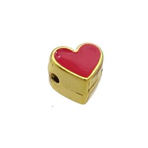 Copper Heart Beads Red Enamel Gold Plated, approx 7.5mm [FN35063]