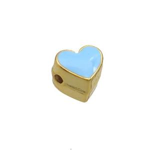 Copper Heart Beads Blue Enamel Gold Plated, approx 7.5mm [FN35064]