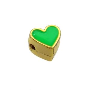 Copper Heart Beads Green Enamel Gold Plated, approx 7.5mm [FN35065]