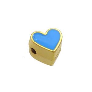 Copper Heart Beads Blue Enamel Gold Plated, approx 7.5mm [FN35067]