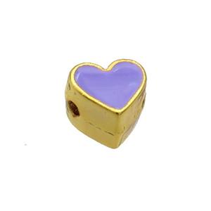 Copper Heart Beads Lavender Enamel Gold Plated, approx 7.5mm [FN35068]