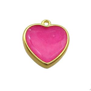 Copper Heart Pendant Hotpink Enamel Gold Plated, approx 15mm [FN35074]