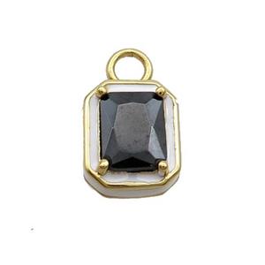 Copper Rectangle Pendant Pave Black Crystal Glass White Enamel Gold Plated, approx 9.5-11mm [FN35077]