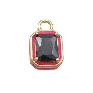 Copper Rectangle Pendant Pave Black Crystal Glass Red Enamel Gold Plated, approx 9.5-11mm [FN35078]