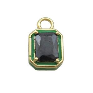 Copper Rectangle Pendant Pave Black Crystal Glass Green Enamel Gold Plated, approx 9.5-11mm [FN35079]