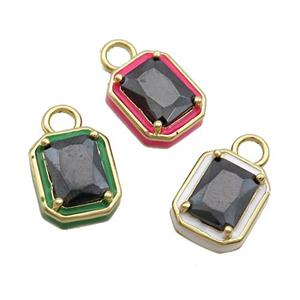 Copper Rectangle Pendant Pave Black Crystal Glass Enamel Gold Plated Mixed, approx 9.5-11mm [FN35080]