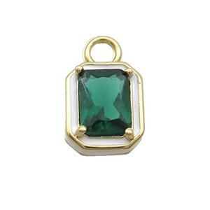 Copper Rectangle Pendant Pave Green Crystal Glass White Enamel Gold Plated, approx 9.5-11mm [FN35081]