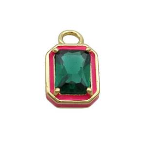 Copper Rectangle Pendant Pave Green Crystal Glass Red Enamel Gold Plated, approx 9.5-11mm [FN35082]