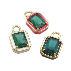 Copper Rectangle Pendant Pave Green Crystal Glass Enamel Gold Plated Mixed, approx 9.5-11mm [FN35084]