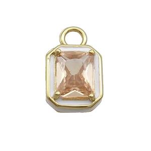 Copper Rectangle Pendant Pave Champagne Crystal Glass White Enamel Gold Plated, approx 9.5-11mm [FN35085]