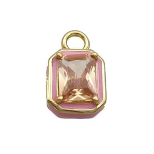 Copper Rectangle Pendant Pave Champagne Crystal Glass Pink Enamel Gold Plated, approx 9.5-11mm [FN35086]