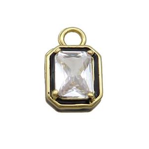 Copper Rectangle Pendant Pave Clear Crystal Glass Black Enamel Gold Plated, approx 9.5-11mm [FN35088]