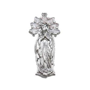 Copper Pendant Pave Zircon Virgin Mary Platinum Plated, approx 7-25mm [FN35092]