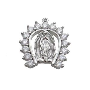 Copper Pendant Pave Zircon Virgin Mary Platinum Plated, approx 17-17.5mm [FN35095]