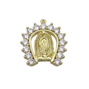 Copper Pendant Pave Zircon Virgin Mary Gold Plated, approx 17-17.5mm [FN35096]