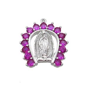 Copper Pendant Pave Zircon Virgin Mary Religious Platinum Plated, approx 17-17.5mm [FN35097]