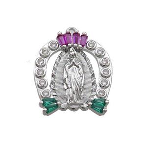 Copper Pendant Pave Zircon Virgin Mary Platinum Plated, approx 16-17.5mm [FN35099]