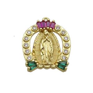 Copper Pendant Pave Zircon Virgin Mary Gold Plated, approx 16-17.5mm [FN35100]