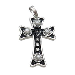Copper Cross Pendant Pave Zircon Black Enamel Platinum Plated, approx 20-30mm [FN35103]