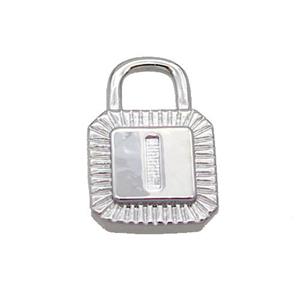 Copper Lock Pendant I-Letter Platinum Plated, approx 10-15mm [FN35113]