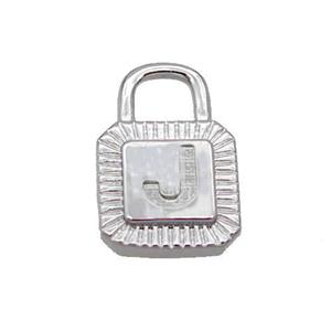 Copper Lock Pendant J-Letter Platinum Plated, approx 10-15mm [FN35114]