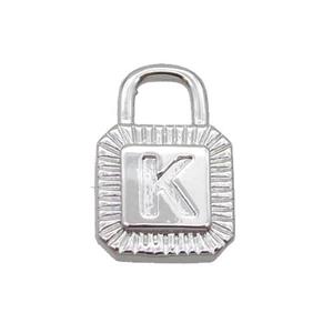Copper Lock Pendant K-Letter Platinum Plated, approx 10-15mm [FN35115]