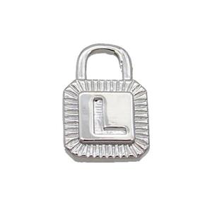 Copper Lock Pendant L-Letter Platinum Plated, approx 10-15mm [FN35116]