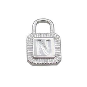 Copper Lock Pendant N-Letter Platinum Plated, approx 10-15mm [FN35118]