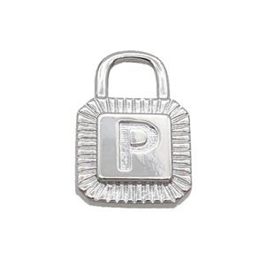 Copper Lock Pendant P-Letter Platinum Plated, approx 10-15mm [FN35120]