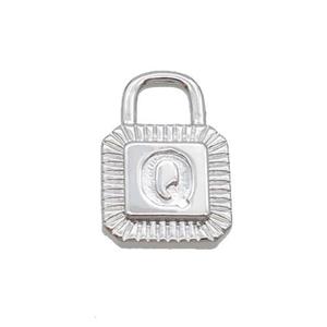 Copper Lock Pendant Q-Letter Platinum Plated, approx 10-15mm [FN35121]