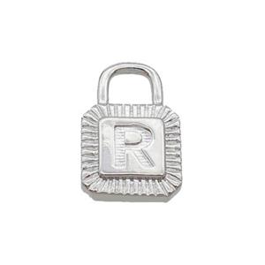 Copper Lock Pendant R-Letter Platinum Plated, approx 10-15mm [FN35122]