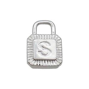 Copper Lock Pendant S-Letter Platinum Plated, approx 10-15mm [FN35123]