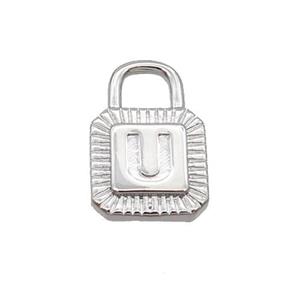 Copper Lock Pendant U-Letter Platinum Plated, approx 10-15mm [FN35125]