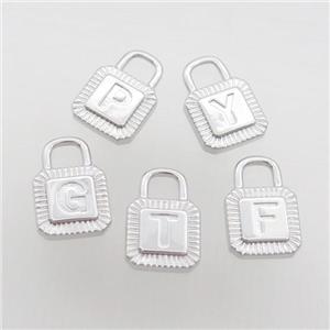 Copper Lock Pendant Letter Platinum Plated Mix Alphabet, approx 10-15mm [FN35131]