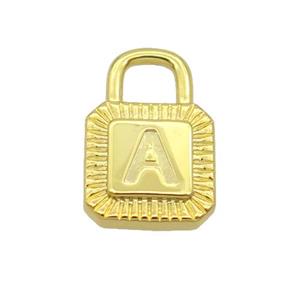 Copper Lock Pendant A-Letter Gold Plated, approx 10-15mm [FN35132]