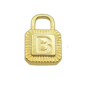Copper Lock Pendant B-Letter Gold Plated, approx 10-15mm [FN35133]