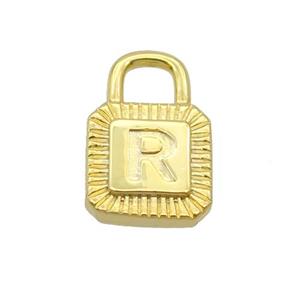 Copper Lock Pendant R-Letter Gold Plated, approx 10-15mm [FN35149]